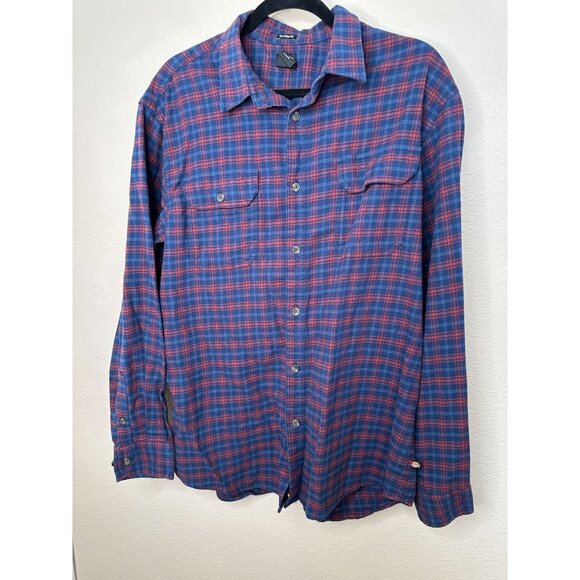 Dickies Mens Relaxed Fit Blue Red Plaid Flannel Button-Up L long sleeve collared - Picture 2 of 8